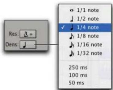 Res: = Dens: 1/1 note 1/2 note ✓ 1/4 note 1/8 note 1/16 note 1/32 note 250 ms 100 ms 50 ms