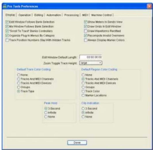 Avid Pro Tools 6.7 - Ficha Display de Preferences - 1