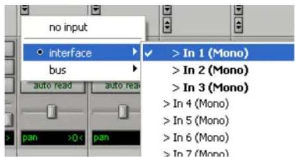no input interface bus auto read Auto read pan >0< pan > In 1 (Mono) > In 2 (Mono) > In 3 (Mono) > In 4 (Mono) > In 5 (Mono) > In 6 (Mono) > In 7 (Mono)
