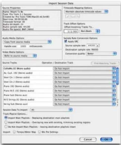 Avid Pro Tools 6.7 - Cuadro de diálogo Import Session Data - 1
