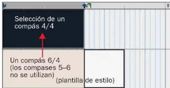 Selección de un compás 4/4 Un compás 6/4 (los compases 5–6 no se utilizan) (plantilla de estilo)