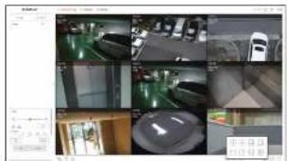 Screenshot of a surveillance camera interface with multiple video thumbnails and system status bar in Chinese