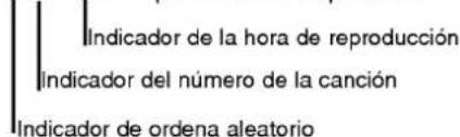 Indicador de la hora de reproducción Indicador del número de la canción Indicador de ordena aleatorio
