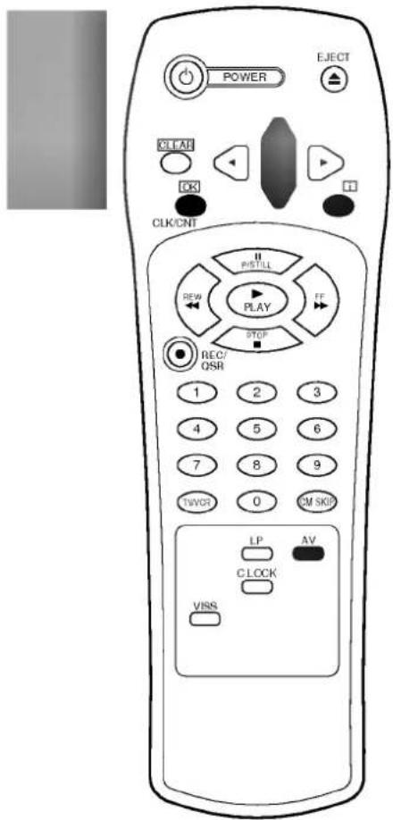POWER EJECT GREEN OK CLK/CONT PSTILL FF REW PLAY STOP REC/ QSR 1 2 3 4 5 6 7 8 9 TWG7 0 CM SKIP LP AV CLOCK VISS