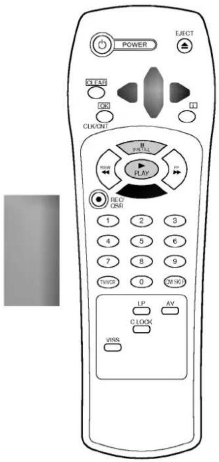 POWER EJECT CLEAR OK CLK/ONT I PSTILL NEW PLAY RECEC QSR 1 2 3 4 5 6 7 8 9 TWCR 0 CM SKIP LP AV C LOCK VISS