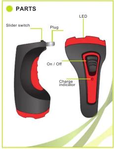 PARTS Slider switch Plug LED On / Off Charge indicator