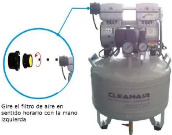 Gire el filtro de aire en sentido horario con la mano izquierda CLEAN AIR