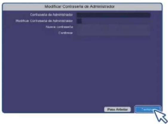 Modificar Contrasería de Administrador Contrasería de Administrador Modificar Contrasería de Administrador Nueva contrastería Contrasío Paco Anterior Número