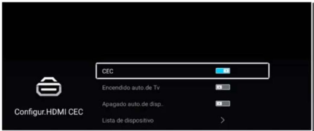 CEC Encendido auto.de Tv Apagado auto.de disp.. Lista de dispositivo Configur.HDMI CEC