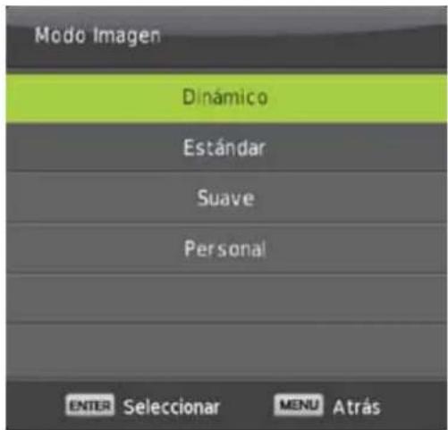 Modo Imagen Dinámico Estándar Suave Personal ENTER Selecionar MENU Atrás