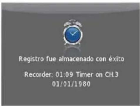 Registro fue almacenado con éxito Recorder: 01:09 Timer on CH.3 01/01/1980