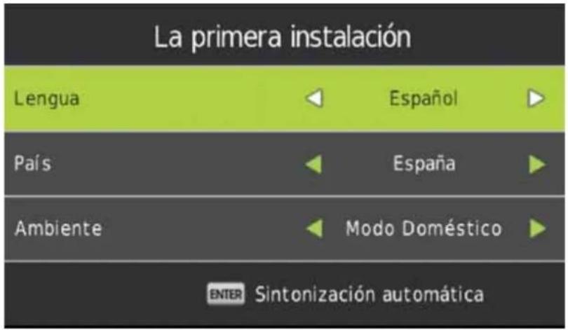 La primera instalación Lengua Español País España Ambiente Modo Doméstico ENTER Sintonización automática