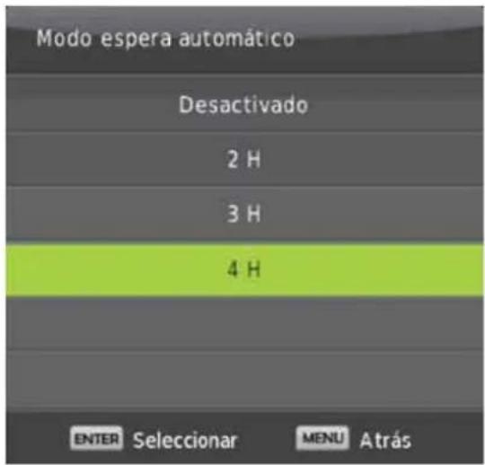 Modo espera automático Desactivado 2 H 3 H 4 H ENTER Selecionar MENU Atrás