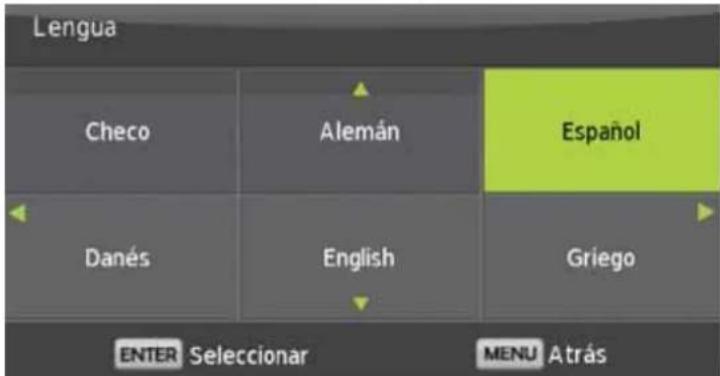 Lengua Checo Alemán Español Danés English Griego ENTER Selecionar MENU Atrás