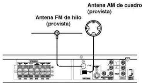 Antena FM de hilo (provista) Antena AM de cuadro (provista)