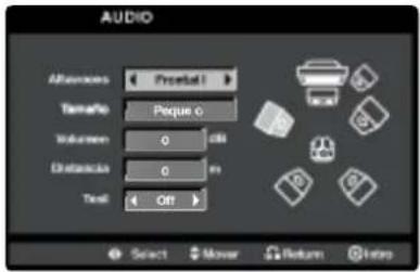 AUDIO Altaroscos Preset 1 Tamafo Peque o Volume 0 off Distortion 0 in Text Off Select Mover Return Help