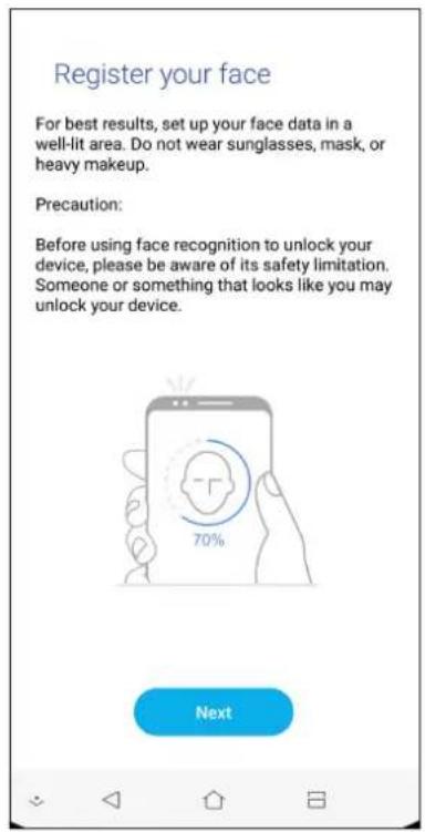 ASUS ZenFone Max M3 - Criação de desbloqueio de face a partir de Configurações - 4