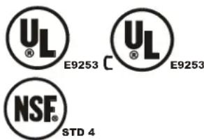 UL® E9253 C UL® E9253 NSF® STD 4