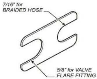 7/16" for BRAIDED HOSE 5/8" for VALVE FLARE FITTING