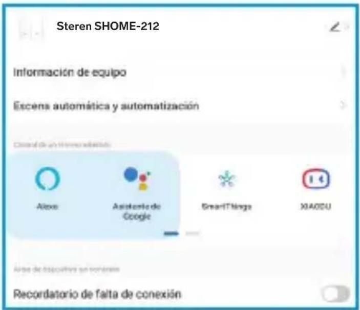 Steren SHOME-212 Información de equipo Escena automática y automatización Clonal de un timerado Alico Asistente do Google SmartTlinga XIAODU Ártes de dispositivos su motorismo Recordatorio de falta de conexión