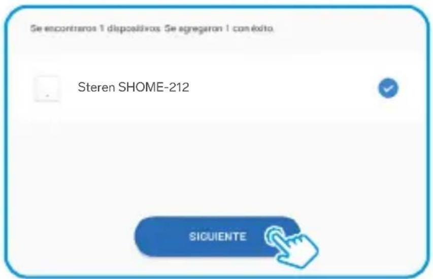 Se encontrados 1 dispositivos Se agregaron 1 con éxito. Stern SHOME-212 SICUIENTE