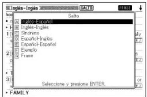 CASIO EW-S3000 - Cómo buscar un término utilizado dentro de una pantalla de definición o de explicación (Búsqueda por salto) - 2