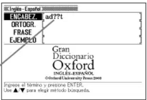 CASIO EW-S3000 - Introduzca la palabra clave, sustituya cada letra desconocida por el carácter comodín (?) o carácter de palabra en blanco (\*). - 1