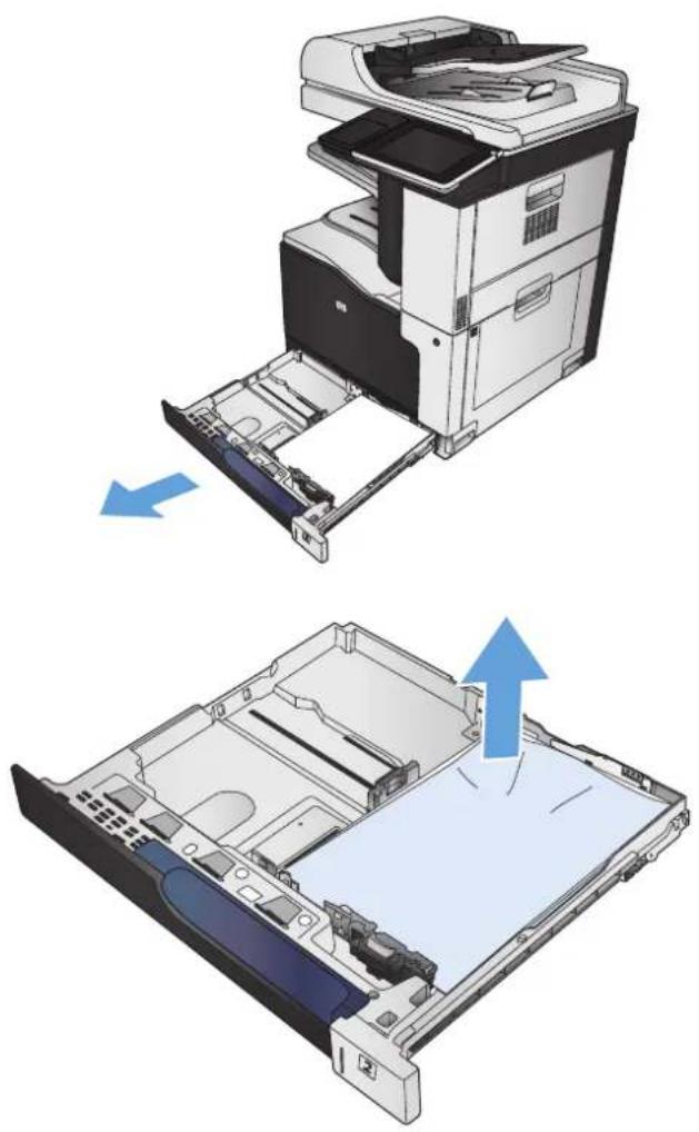 HP Color LaserJet Enterprise MFP M775 - Eliminación de atascos en la bandeja 2 - 1