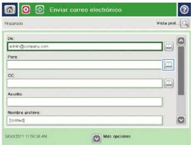 HP Color LaserJet Enterprise MFP M775 - Envío de un documento a una dirección de correo electrónico utilizando la libreta de direcciones - 3