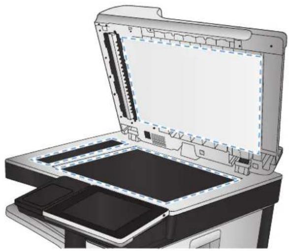HP Color LaserJet Enterprise MFP M775 - Comprobación de si existe suciedad o manchas en el cristal del escáner - 2