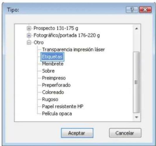 HP Color LaserJet Enterprise MFP M775 - Selección del tipo de papel (Windows) - 6