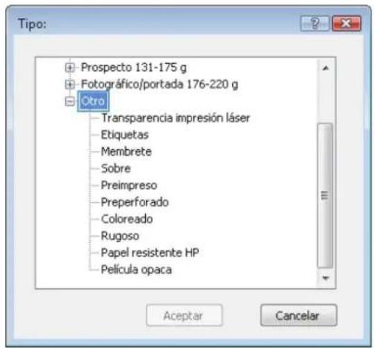 HP Color LaserJet Enterprise MFP M775 - Selección del tipo de papel (Windows) - 5
