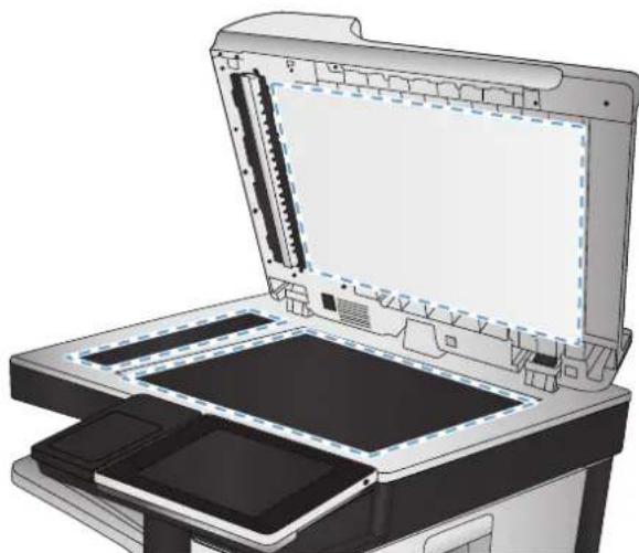 HP Color LaserJet Enterprise MFP M775 - Comprobación de si existe suciedad o manchas en el cristal del escáner - 2
