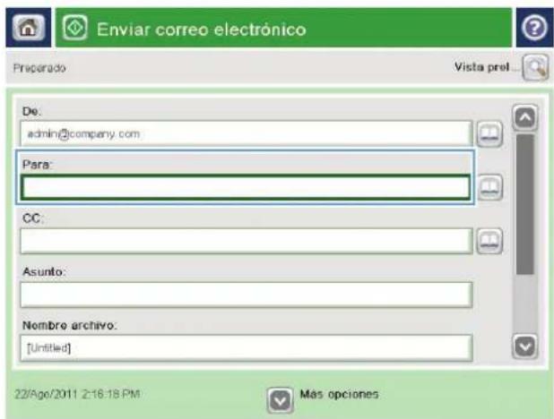 HP Color LaserJet Enterprise MFP M775 - Envío de un documento escaneado a una o más direcciones de correo electrónico - 3