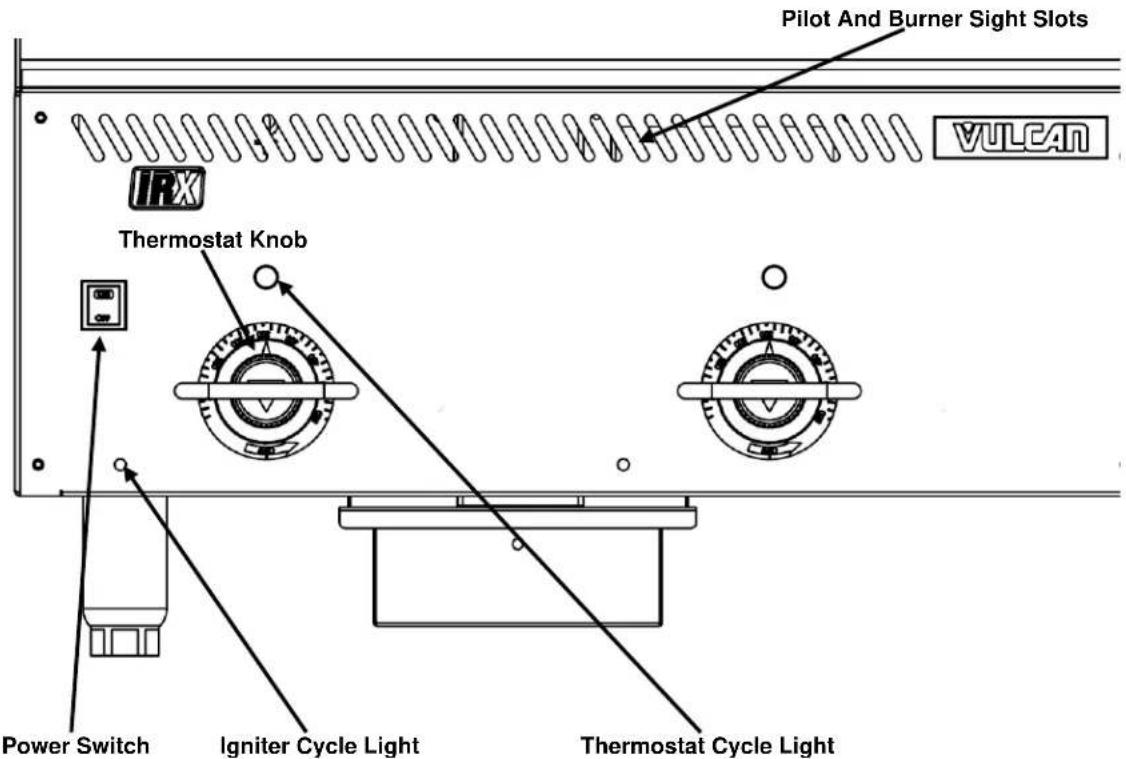 Pilot And Burner Sight Slots VULCAN IRX Thermostat Knob Power Switch Igniter Cycle Light Thermostat Cycle Light