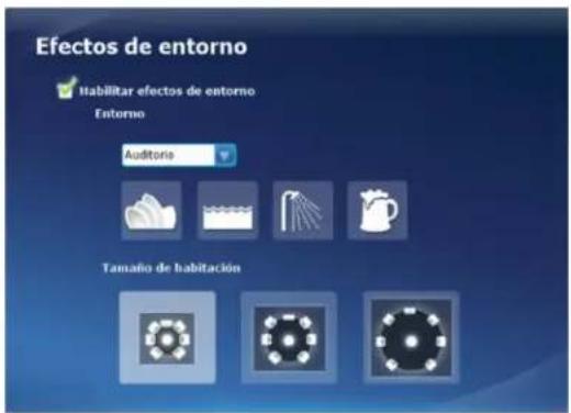 Efectos de entorno Habilitar efectos de entorno Entorno Auditorio Tamaño de habitación