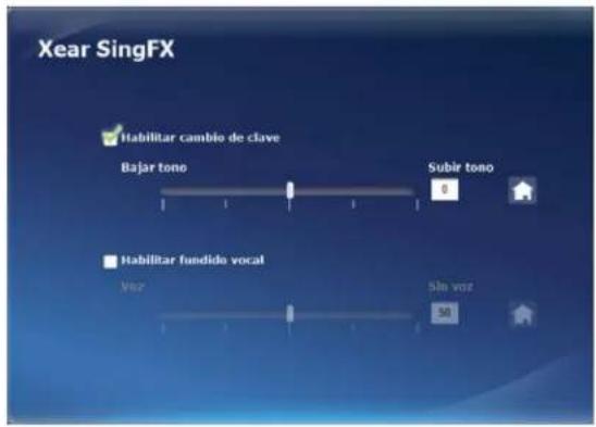 Xear SingFX Habilitar cambie de clave Bajar tono Subir tono Habilitar fundido vocal Vor 5in vor 50
