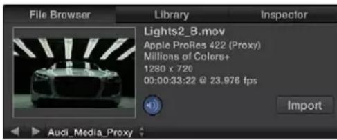 APPLE Motion 5.0 - Área de previsualización del explorador de archivos - 1