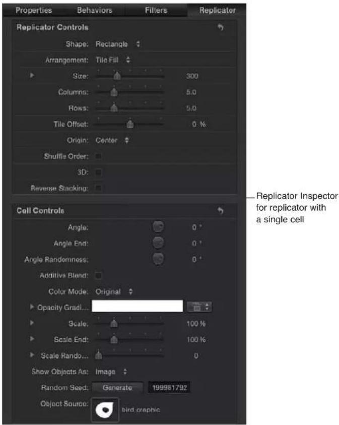 APPLE Motion 5.0 - Abrir el inspector de replicadores - 1