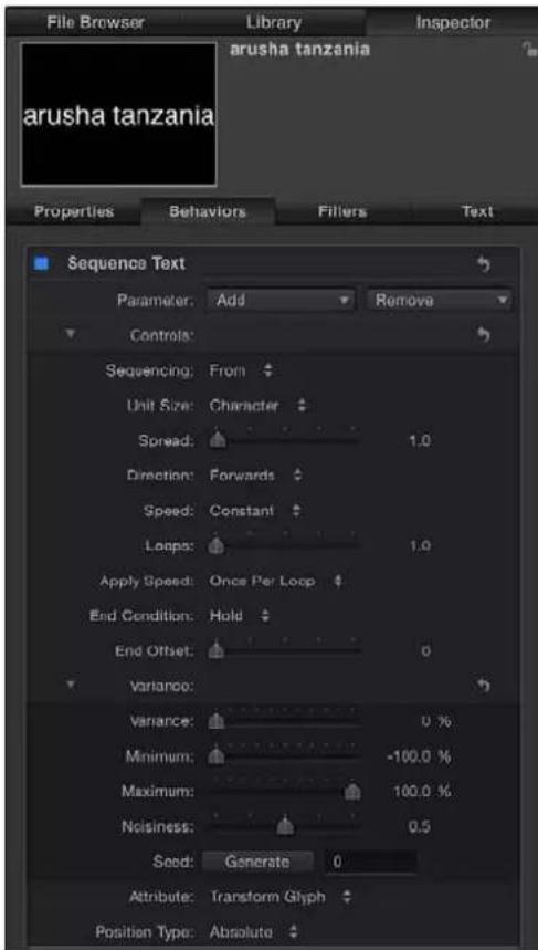 APPLE Motion 5.0 - Utilizar el comportamiento "Texto de la secuencia" - 2