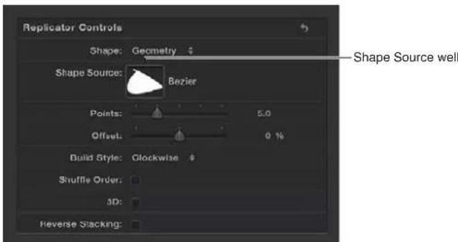 APPLE Motion 5.0 - Usar un objeto de geometría como origen de figura del diseño del replicador - 1