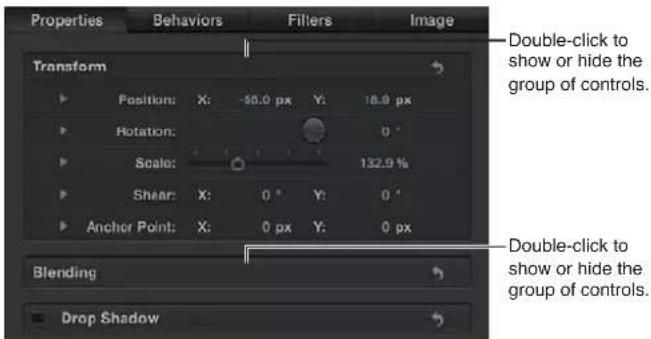 APPLE Motion 5.0 - Mostrar u ocultar un grupo de controles haciendo doble clic - 1