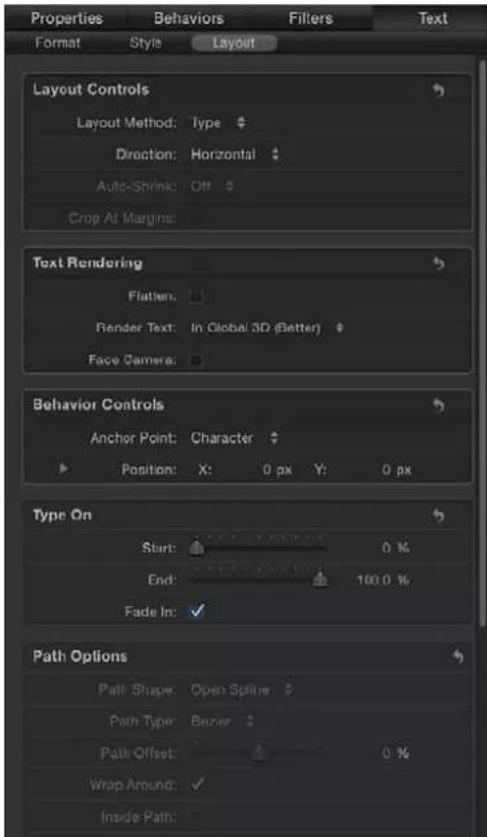 APPLE Motion 5.0 - Mostrar el panel Disposición de Texto - 1
