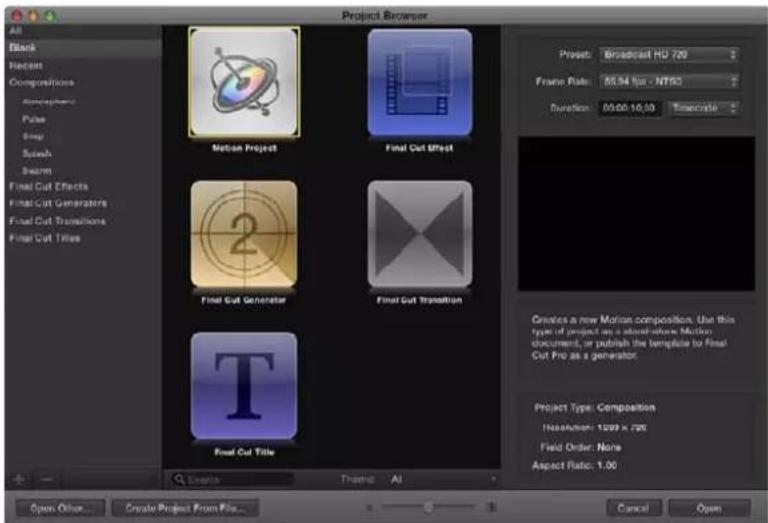 APPLE Motion 5.0 - Acerca del explorador de proyectos - 1