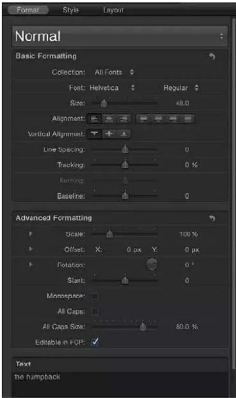 APPLE Motion 5.0 - Panel Formato de Texto - 1