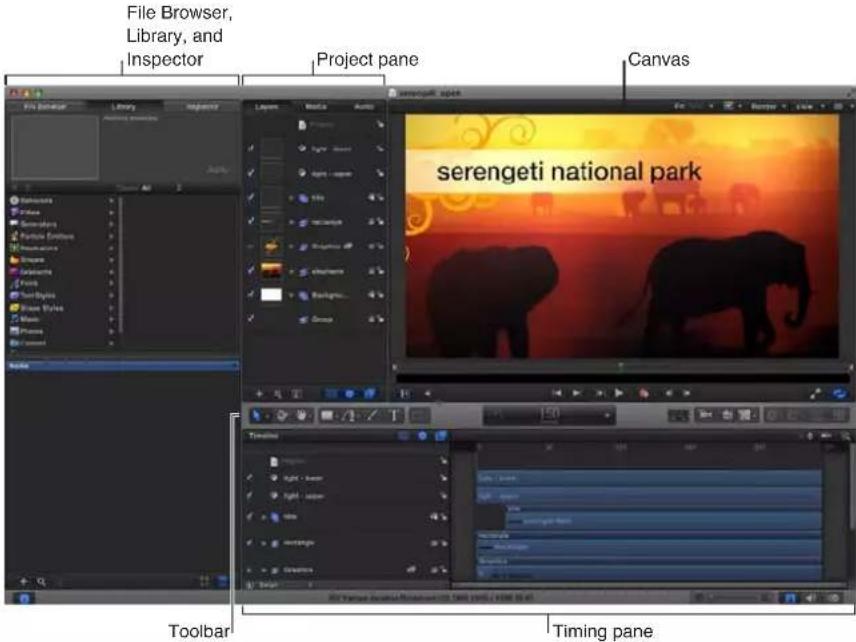 APPLE Motion 5.0 - Explorador de proyectos - 2