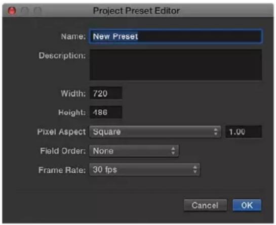 APPLE Motion 5.0 - Editor de preajustes del proyecto - 1
