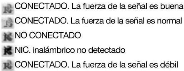 CONECTADO. La fuerza de la señal es buena CONECTADO. La fuerza de la señal es normal NO CONECTADO NIC. inalámbrico no detectado CONECTADO. La fuerza de la señal es débil
