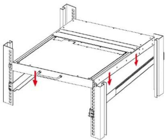 Technical line drawing of a structural frame with red arrows indicating force or movement (no text or symbols present)