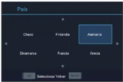 País Checo Finlandia Alemania Dinamarca Francia Grecia OK Seleccionar Volver MENU